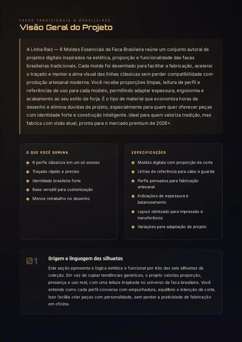 Linha Raiz — 6 Moldes Essenciais da Faca Brasileira — prévia 2