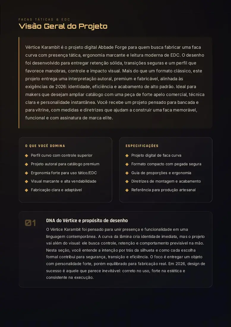 Vértice Karambit: Projeto Curvo de Combate e EDC — prévia 2