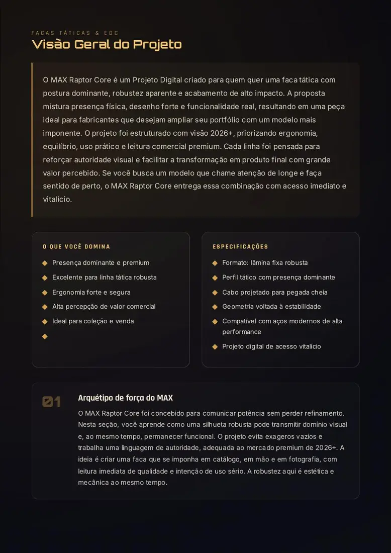 MAX Raptor Core — Projeto Digital de Faca Tática de Potência Total — prévia 2