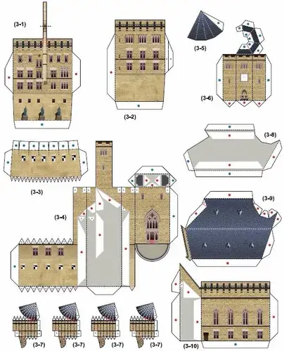 Castelo Alpino de Pedra — Blueprint Papercraft Colecionável — prévia 3